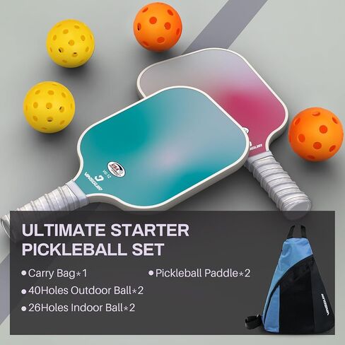 VINSGUIR Pickleball Paddle Set of 2, USAPA Approved Lightweight Fiberglass Rackets with Honeycomb Core, 4 Pickleballs & Carrying Bag, Ideal for Beginners & Gift in Saudi Arabia