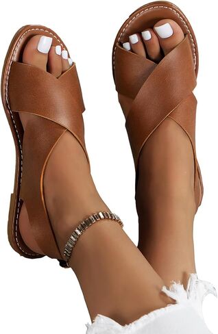 MGGMOKAY Womens Flat Sandals Summer Leather Sandals Classic Soft Comfort Walking Sandals in Saudi Arabia