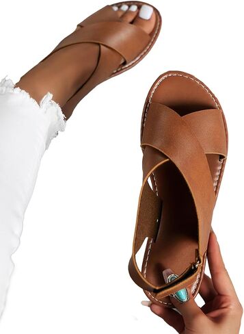 MGGMOKAY Womens Flat Sandals Summer Leather Sandals Classic Soft Comfort Walking Sandals in Saudi Arabia