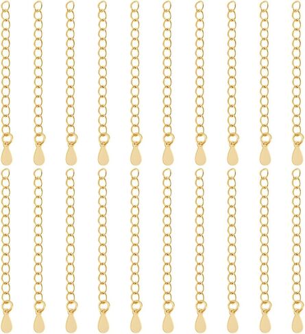 Beebeecraft 20Pcs Necklace Extenders 18K Gold Plated 53mm Extender Chain End Chains with Lobster Claw Clasps and Heart Chain Tabs for Jewelry Making in Saudi Arabia