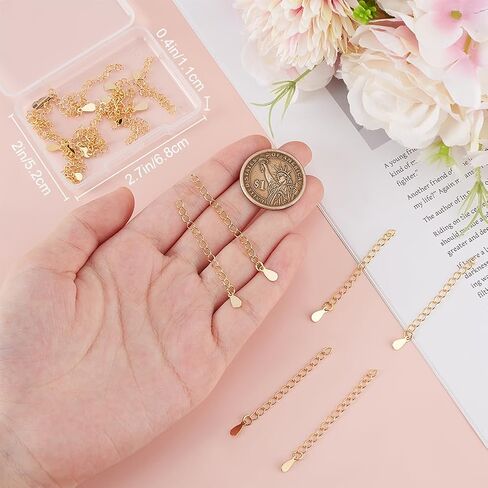 Beebeecraft 20Pcs Necklace Extenders 18K Gold Plated 53mm Extender Chain End Chains with Lobster Claw Clasps and Heart Chain Tabs for Jewelry Making in Saudi Arabia