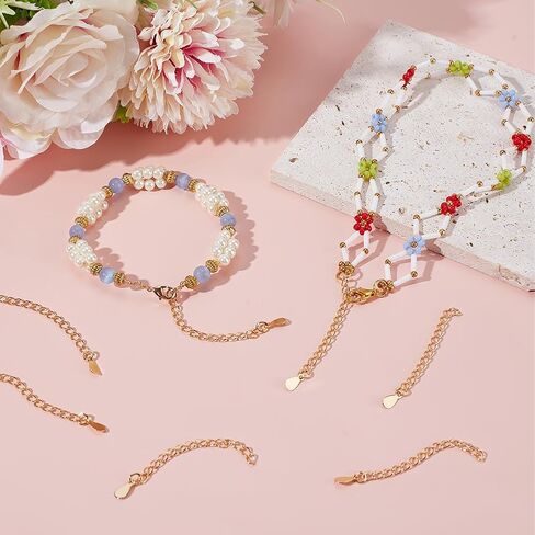 Beebeecraft 20Pcs Necklace Extenders 18K Gold Plated 53mm Extender Chain End Chains with Lobster Claw Clasps and Heart Chain Tabs for Jewelry Making in Saudi Arabia