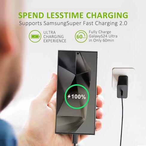 2 حزمة شاحن فائق السرعة 45 وات من النوع C، كتلة شاحن حائط USB C وسلك 6.6FT لهاتف Samsung Galaxy S24 Ultra/S24 Plus/S24/S23 Ultra/S23/S22 Ultra/S22 Plus/S22/Note 20/iPhone 15 أو 16/Pixel / هاتف أندرويد in Saudi Arabia