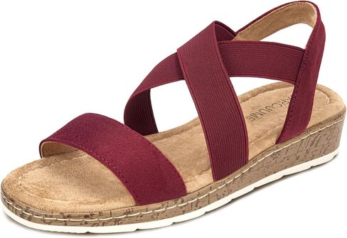 Carcuume Women's Suede Flat Sandals Elastic Slingback Slip-On with Cushioned Wedge Sole for Walking, Beach Weddings,VJAMIE-000 in Saudi Arabia
