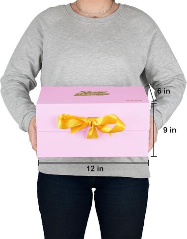 Large Luxury Pink Gift Box Set (3-Pack, 12x9x6") - Instant Golden Name Personalization Kit - Magnetic Lid, Bag & Ribbon - "Best Wishes" Gift Box for Presents – Perfect for Weddings, Birthdays, Anniversaries & Special Occasions in Kuwait