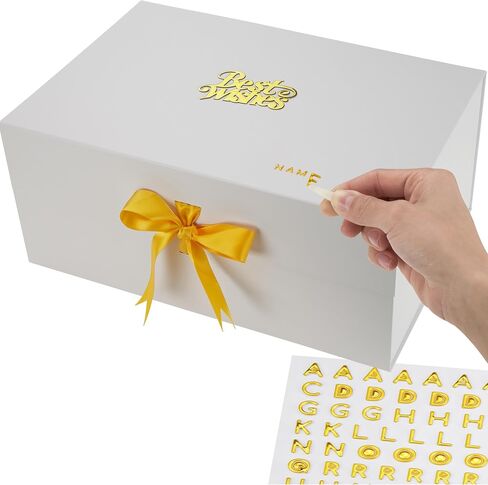 Large Luxury Pink Gift Box Set (3-Pack, 12x9x6") - Instant Golden Name Personalization Kit - Magnetic Lid, Bag & Ribbon - "Best Wishes" Gift Box for Presents – Perfect for Weddings, Birthdays, Anniversaries & Special Occasions in Kuwait
