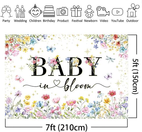 Mocsicka Wildflower Backdrop Baby in Bloom Floral Baby Shower Decorations Girls Butterfly Golden A Proilflower Little على الطريق لافتة لافتة للاستحمام الطفل in Kuwait