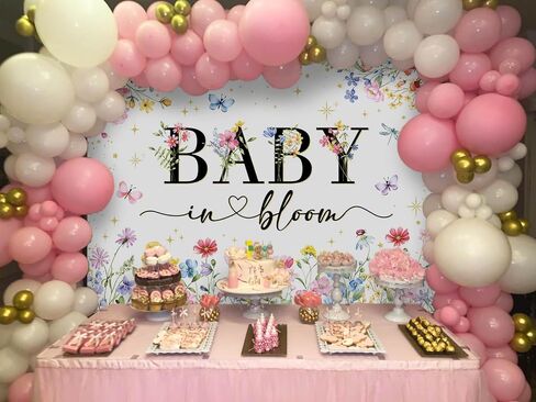 Mocsicka Wildflower Backdrop Baby in Bloom Floral Baby Shower Decorations Girls Butterfly Golden A Proilflower Little على الطريق لافتة لافتة للاستحمام الطفل in Kuwait