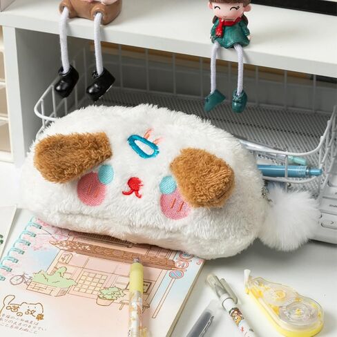 Toplive Cute Pink Pencil Case, Plush Pencil Pouch Fuzzy Pen Case, Cartoon Makeup Bag Kawaii Stationery Cosmetic Organizer Bag for Teens Girls Women, Pink Rabbit in Kuwait