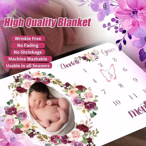 Baby Milestone Blanket: Includes Growth Blanket, Photo Assist Frame, Saliva Towel, Erasable Writing Pad, Headband in Kuwait