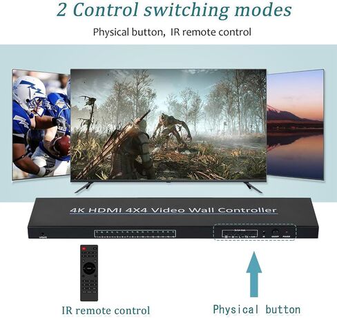 وحدة تحكم حائط الفيديو، معالج حائط تلفزيون 4K 2X2 مع مدخل HDMI+DVI+RS232، يدعم دوران 180 درجة، 4 مخرج HDMI يدعم خياطة الصور 1x2 1x3 1x4 4x1 إلخ (أزرق) in Kuwait