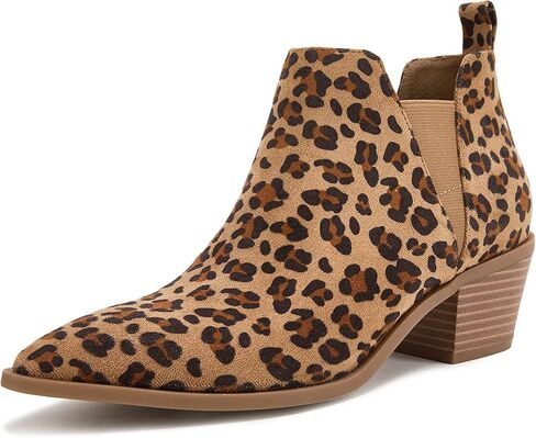 Booties for Women Stacked Chunky Heel Ankle Boots Slip on Western Low Heel Chelsea Boots in Saudi Arabia