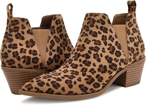Booties for Women Stacked Chunky Heel Ankle Boots Slip on Western Low Heel Chelsea Boots in Saudi Arabia