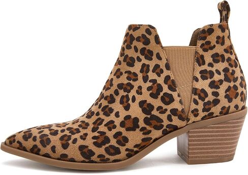 Booties for Women Stacked Chunky Heel Ankle Boots Slip on Western Low Heel Chelsea Boots in Saudi Arabia