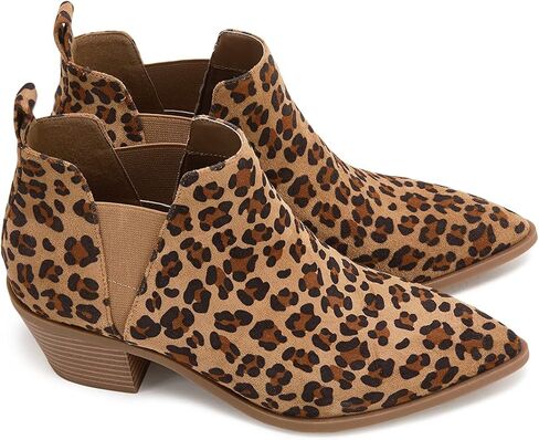 Booties for Women Stacked Chunky Heel Ankle Boots Slip on Western Low Heel Chelsea Boots in Saudi Arabia