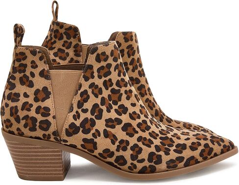 Booties for Women Stacked Chunky Heel Ankle Boots Slip on Western Low Heel Chelsea Boots in Saudi Arabia