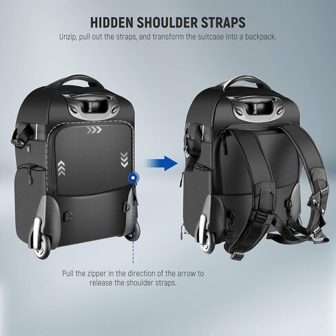 Neewer 2-in-1 Rolling Camera Backpack Trolley Case - Anti-Shock Detachable Padded Compartment in Saudi Arabia
