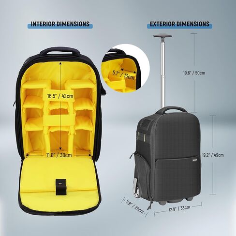 Neewer 2-in-1 Rolling Camera Backpack Trolley Case - Anti-Shock Detachable Padded Compartment in Saudi Arabia