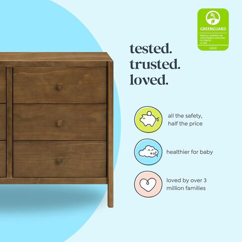 Davinci Birdie 6-Drawer Dresser with 9+ inch Drawer Extension in Walnut, GREENGUARD Gold Certified | TSCA-Compliant, GREENGUARD Gold Nursery Dresser w/ Spacious Drawers - Double Dresser for Kids w/ 9+ Inch Drawer Extension in Saudi Arabia