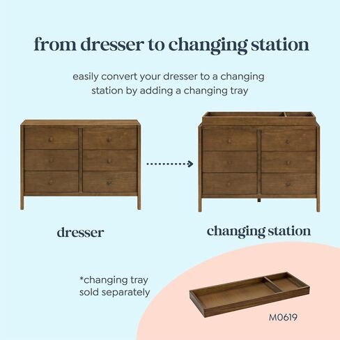 Davinci Birdie 6-Drawer Dresser with 9+ inch Drawer Extension in Walnut, GREENGUARD Gold Certified | TSCA-Compliant, GREENGUARD Gold Nursery Dresser w/ Spacious Drawers - Double Dresser for Kids w/ 9+ Inch Drawer Extension in Saudi Arabia