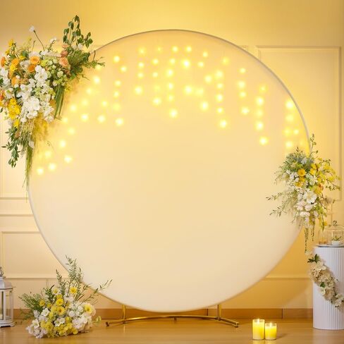 7.2 FT Ivory Round Backdrop Cover with Lights String for Circle Arch Stand, Circle Backdrop Covers with LED Fairy Lights for Wedding Arch Baby Shower Birthday Party Photo Shoot Photography Background in Saudi Arabia