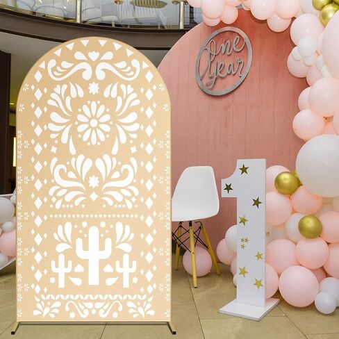 Beige Yellow Arch Backdrop for Baby Shower Mexican Talavera Wedding Party Stretchy Arch Stand Cover Doubleside Banner Baptismx Birthday Decoration Props(Only Cover)(3.3x6ft,Light Brown) in Kuwait