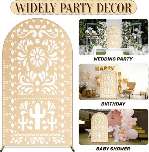 Beige Yellow Arch Backdrop for Baby Shower Mexican Talavera Wedding Party Stretchy Arch Stand Cover Doubleside Banner Baptismx Birthday Decoration Props(Only Cover)(3.3x6ft,Light Brown) in Kuwait
