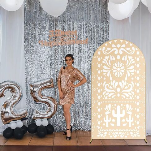 Beige Yellow Arch Backdrop for Baby Shower Mexican Talavera Wedding Party Stretchy Arch Stand Cover Doubleside Banner Baptismx Birthday Decoration Props(Only Cover)(3.3x6ft,Light Brown) in Kuwait