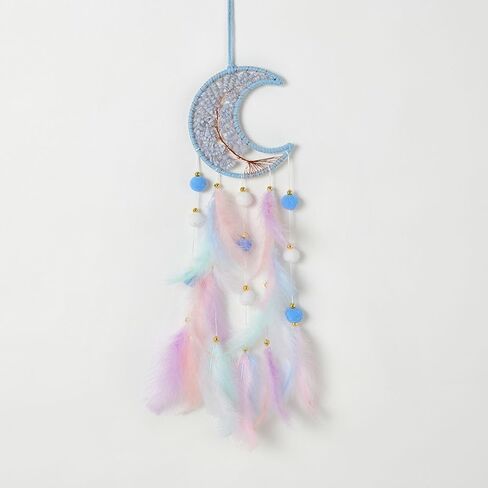 Light Green Moon Kids Dream Catcher Wall Decor Pompom Feather Baby Dreamcatcher with Crystal Stones Children Dream Catcher Home Décor Wall Hanging for Nursery Bedroom Boys Girls Birthday Gift in Kuwait