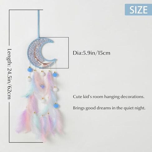 Light Green Moon Kids Dream Catcher Wall Decor Pompom Feather Baby Dreamcatcher with Crystal Stones Children Dream Catcher Home Décor Wall Hanging for Nursery Bedroom Boys Girls Birthday Gift in Kuwait