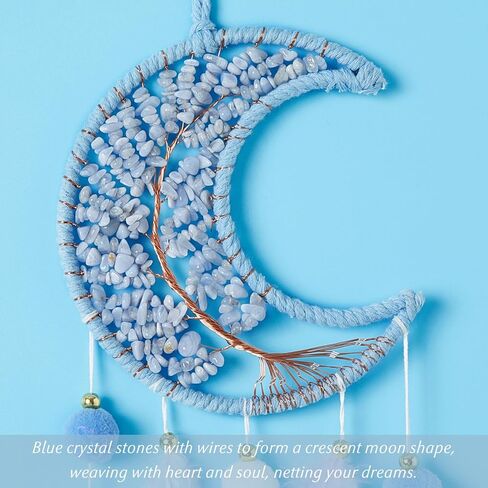 Light Green Moon Kids Dream Catcher Wall Decor Pompom Feather Baby Dreamcatcher with Crystal Stones Children Dream Catcher Home Décor Wall Hanging for Nursery Bedroom Boys Girls Birthday Gift in Kuwait