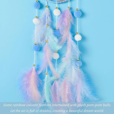 Light Green Moon Kids Dream Catcher Wall Decor Pompom Feather Baby Dreamcatcher with Crystal Stones Children Dream Catcher Home Décor Wall Hanging for Nursery Bedroom Boys Girls Birthday Gift in Kuwait