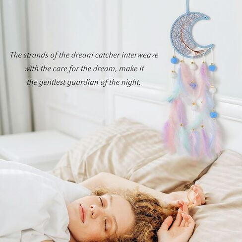 Light Green Moon Kids Dream Catcher Wall Decor Pompom Feather Baby Dreamcatcher with Crystal Stones Children Dream Catcher Home Décor Wall Hanging for Nursery Bedroom Boys Girls Birthday Gift in Kuwait