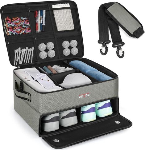 2 Layer Golf Trunk Organizer, Golf Trunk Locker with Separate Compartment for 2 Pair Shoes, Golf Trunk Storage for Balls, Tees, Clothes, Gloves, Accessories in Saudi Arabia