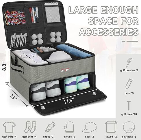 2 Layer Golf Trunk Organizer, Golf Trunk Locker with Separate Compartment for 2 Pair Shoes, Golf Trunk Storage for Balls, Tees, Clothes, Gloves, Accessories in Saudi Arabia