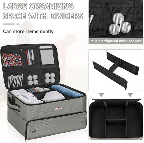 2 Layer Golf Trunk Organizer, Golf Trunk Locker with Separate Compartment for 2 Pair Shoes, Golf Trunk Storage for Balls, Tees, Clothes, Gloves, Accessories in Saudi Arabia