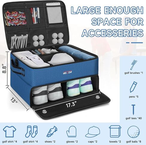 2 Layer Golf Trunk Organizer, Golf Trunk Locker with Separate Compartment for 2 Pair Shoes, Golf Trunk Storage for Balls, Tees, Clothes, Gloves, Accessories in Saudi Arabia
