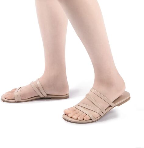 EOZLINK Women's Strappy Flat Sandals Strap Slides Sandals Open Toe Slipper Trendy Dressy Summer Shoes in Saudi Arabia