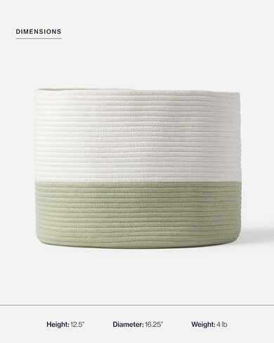 Lalo Braided Storage Basket - Soft Cotton Rope Basket for Blankets, Toys and Nursery Organization, Durable, Easy to Carry, Non-Toxic Nursery Baby Basket, 12.5" Height x 16.25" Diameter Grey in Kuwait