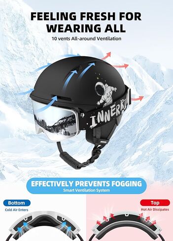 خوذة ونظارات تزلج للأطفال، خوذة تزلج للأولاد خفيفة الوزن، هيكل مقوى من البولي كربونات وإسفنج EPS ممتص للصدمات وبطانة ناعمة، خوذة للفتيات على الجليد 10 فتحات، خوذات رياضية للثلج للمراهقين - برتقالي in Kuwait