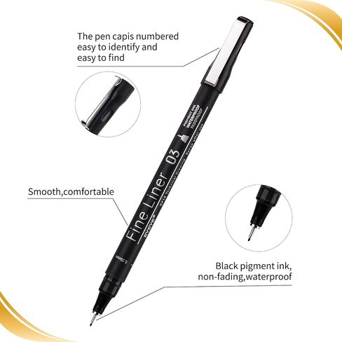أقلام EYEYE Micron Fineliner، أقلام رسم فنية سوداء، 12 قلمًا أرشيفيًا مجموعة حبر مقاومة للماء، لوازم الفنانين أقلام التحبير الأرشيفية، أقلام الخطوط العريضة للرسم، مجموعة أدوات الرسم والرسم الدقيقة، هدايا in Kuwait
