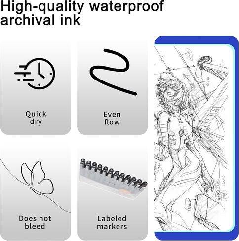 أقلام EYEYE Micron Fineliner، أقلام رسم فنية سوداء، 12 قلمًا أرشيفيًا مجموعة حبر مقاومة للماء، لوازم الفنانين أقلام التحبير الأرشيفية، أقلام الخطوط العريضة للرسم، مجموعة أدوات الرسم والرسم الدقيقة، هدايا in Kuwait