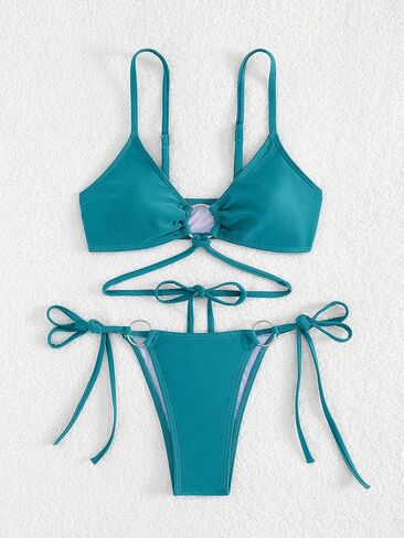 Womens Bikini Set Thong Halter String Bikini Cheeky Two Piece Swimsuit Adjustable Sexy Bathing Suit with Ring in Saudi Arabia