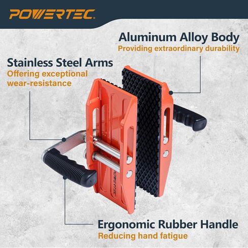 POWERTEC Panel Carrier for Plywood and Drywall - Ergonomic One-Handed Lifting Tool with 100 lbs Capacity, Heavy Duty Self-Adjusting Clamp for Sheets Up to 1" Thick, Easy One-Person Carry (72086) in Saudi Arabia