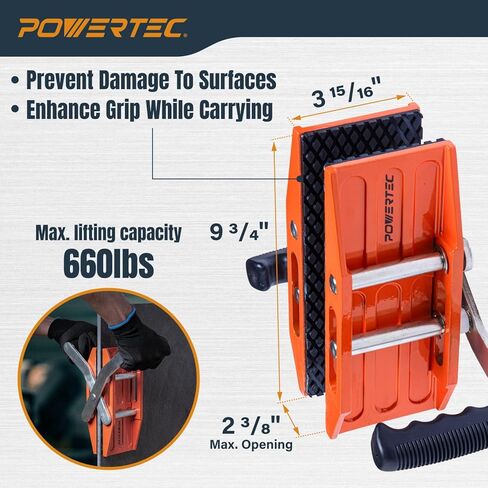 POWERTEC Panel Carrier for Plywood and Drywall - Ergonomic One-Handed Lifting Tool with 100 lbs Capacity, Heavy Duty Self-Adjusting Clamp for Sheets Up to 1" Thick, Easy One-Person Carry (72086) in Saudi Arabia