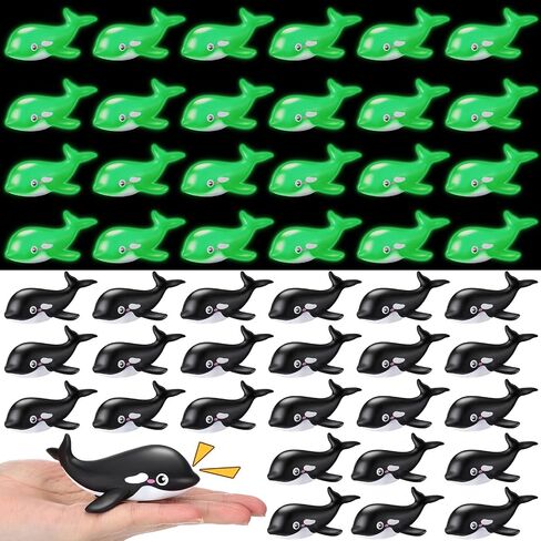 HyDren 48 Pcs Glow in The Dark Rubber Whale Bulk Cute Floating Squeaky Rubber Whale Luminous Mini Sea Animal Toys Bathtub Favors for Classroom Carnival Birthday Pool Sea Party Decor(Black) in Saudi Arabia