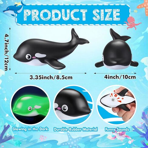 HyDren 48 Pcs Glow in The Dark Rubber Whale Bulk Cute Floating Squeaky Rubber Whale Luminous Mini Sea Animal Toys Bathtub Favors for Classroom Carnival Birthday Pool Sea Party Decor(Black) in Saudi Arabia