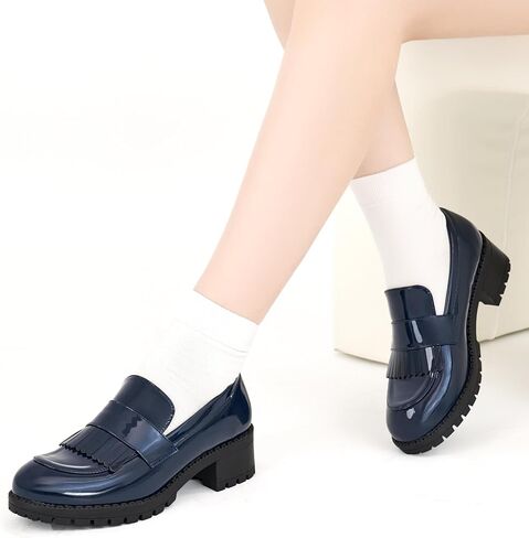 Ecetana Womens Loafers Platform Chunky Penny Lug Sole Comfort Slip on Casual Fashion Business Work Shoes in Kuwait
