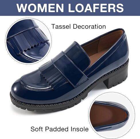 Ecetana Womens Loafers Platform Chunky Penny Lug Sole Comfort Slip on Casual Fashion Business Work Shoes in Kuwait