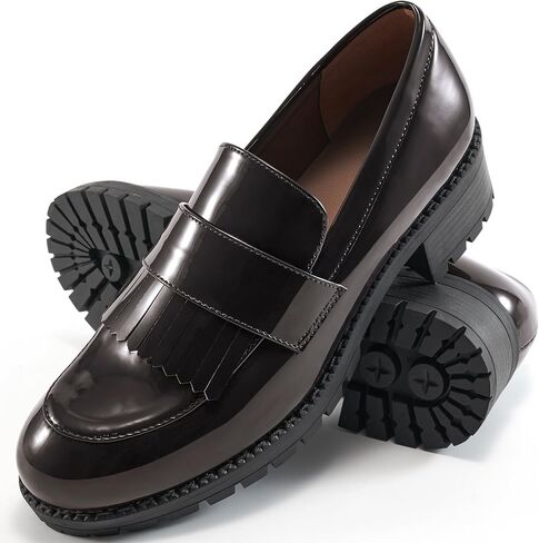 Ecetana Womens Loafers Platform Chunky Penny Lug Sole Comfort Slip on Casual Fashion Business Work Shoes in Kuwait